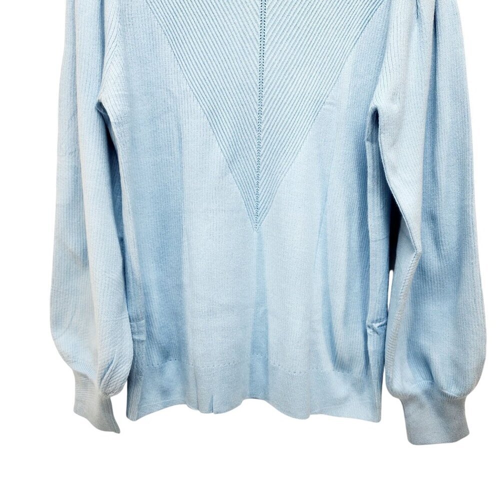 Light Blue Knitted Pullover Sweater Womens Size 2XL Ribbed Pattern Puff Sleeves - Picture 10 of 12